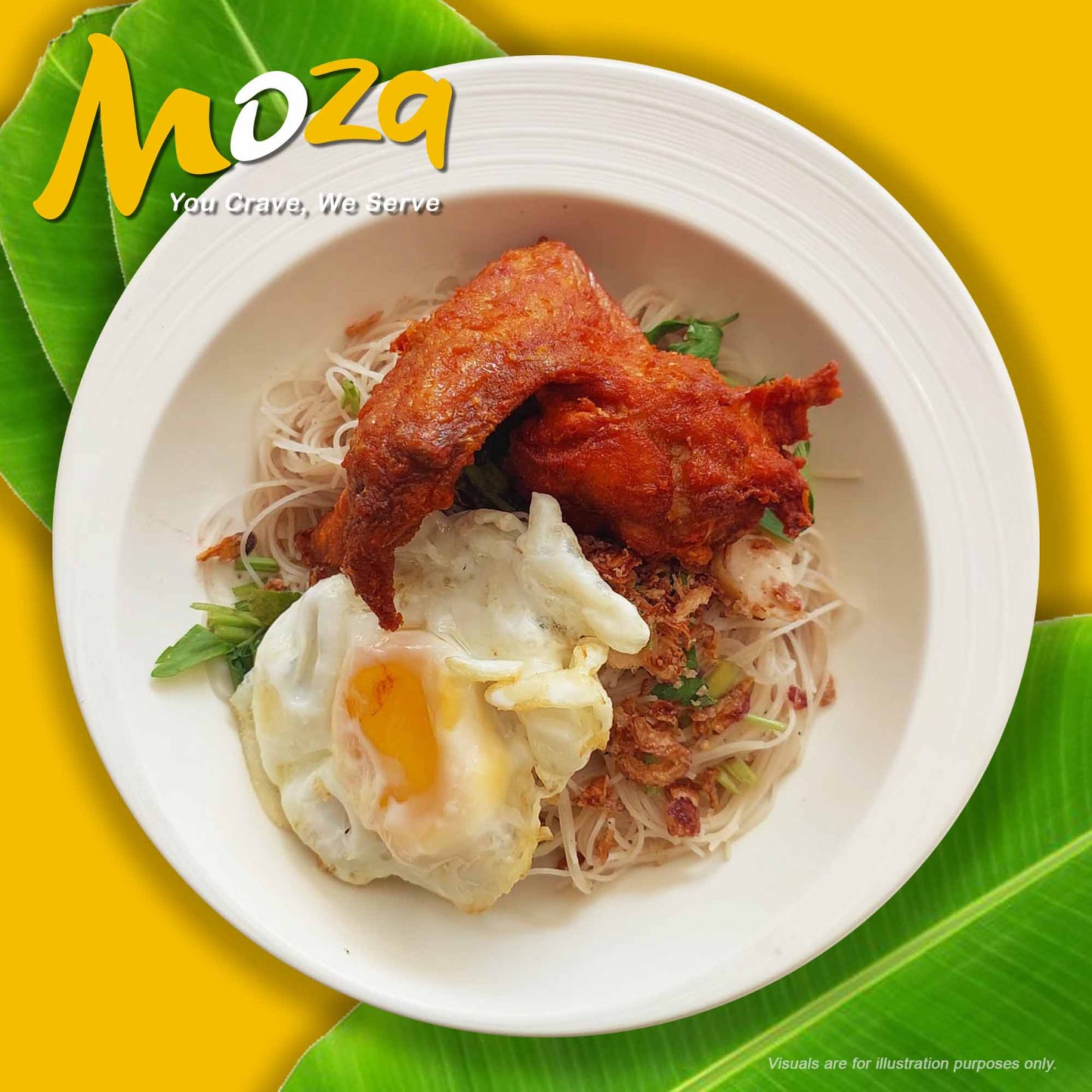 Fried Bee Hoon with Fried Egg and Fried Chicken Wing