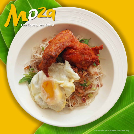 Fried Bee Hoon with Fried Egg and Fried Chicken Wing