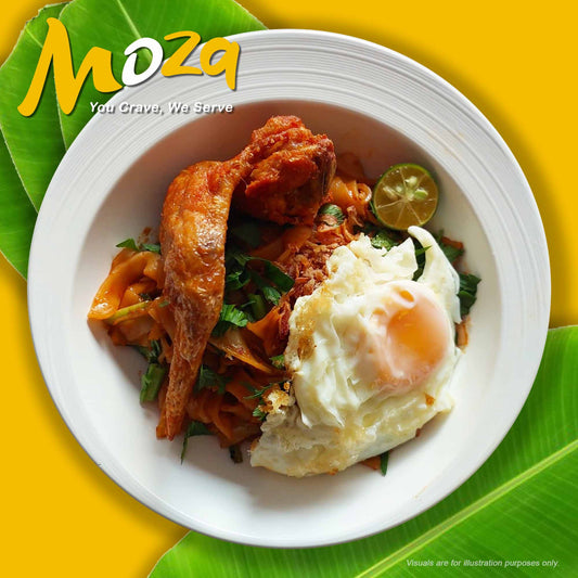 Fried Kway Teow with Fried Egg and Fried Chicken Wing
