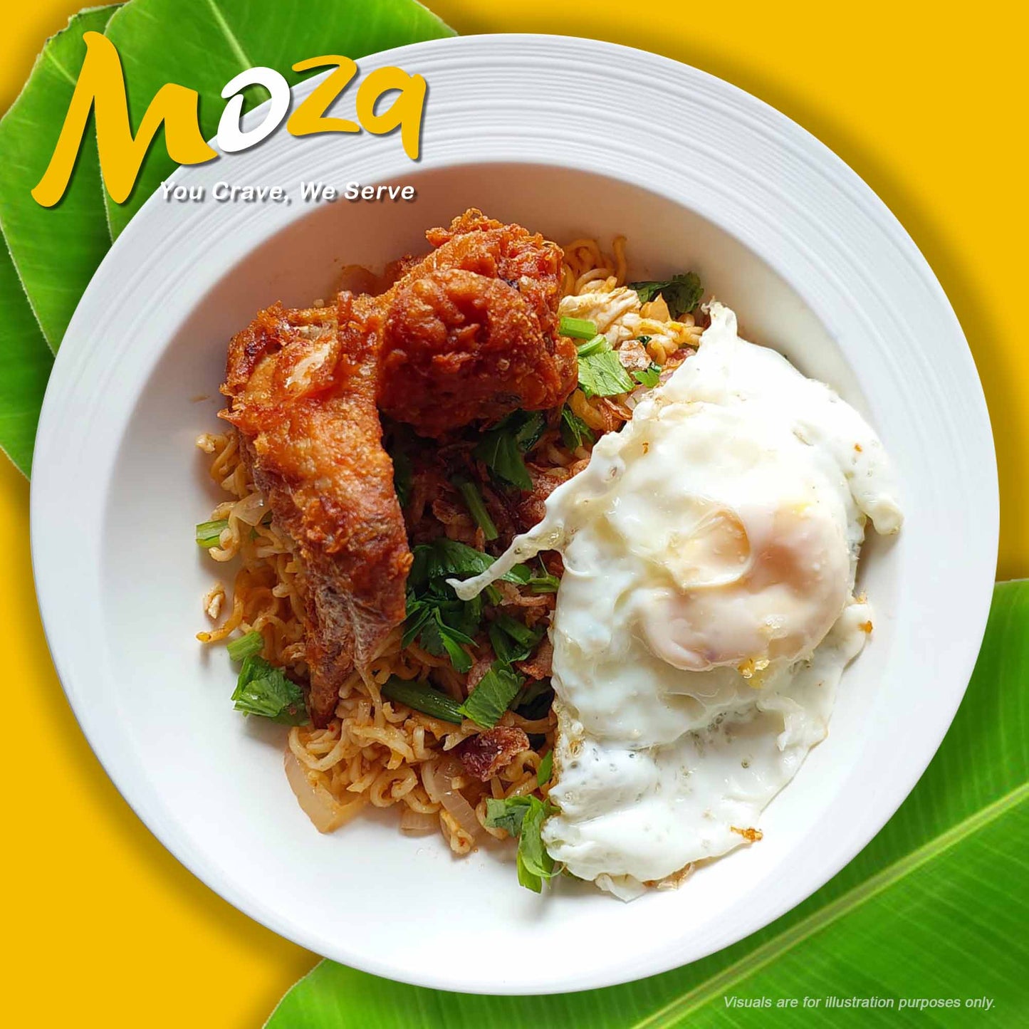 Fried Maggie Mee with Fried Egg and Fried Chicken Wing
