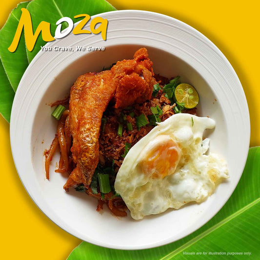 Fried Mee Tai Bak with Fried Egg and Fried Chicken Wing