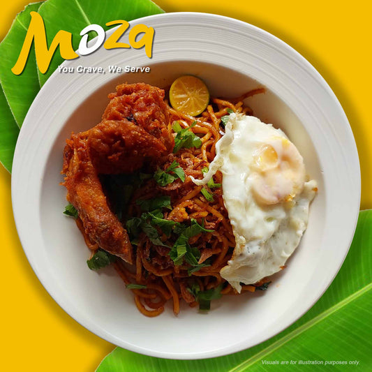 Fried Mee with Fried Egg and Fried Chicken Wing